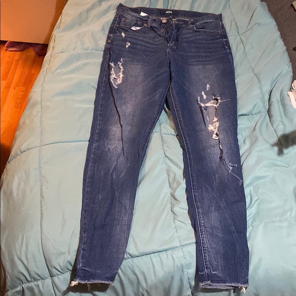 Aeropostale Blue Skinny Jeans with Distressed Details
